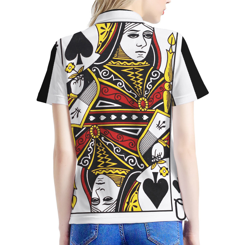 Queen Of Spades Playing Card Print Women's Polo Shirt