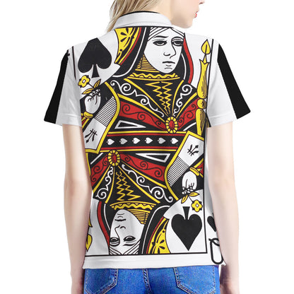 Queen Of Spades Playing Card Print Women's Polo Shirt