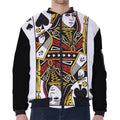Queen Of Spades Playing Card Print Zip Sleeve Bomber Jacket