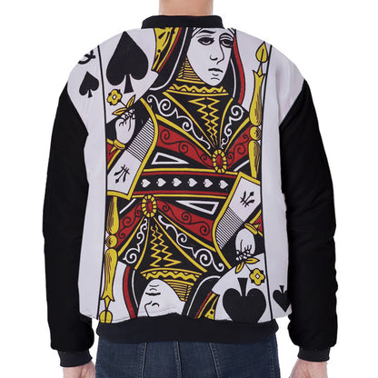 Queen Of Spades Playing Card Print Zip Sleeve Bomber Jacket
