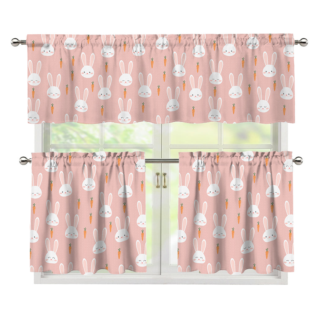 Rabbit And Carrot Pattern Print 3 Piece Kitchen Curtains