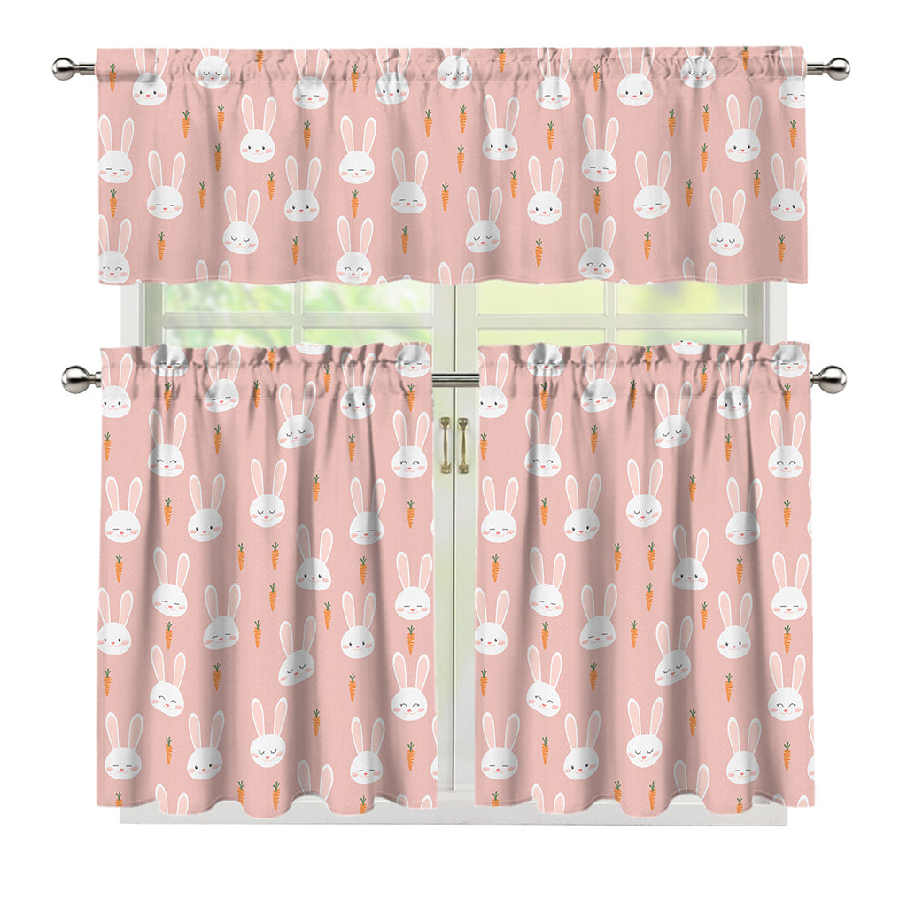 Rabbit And Carrot Pattern Print 3 Piece Kitchen Curtains