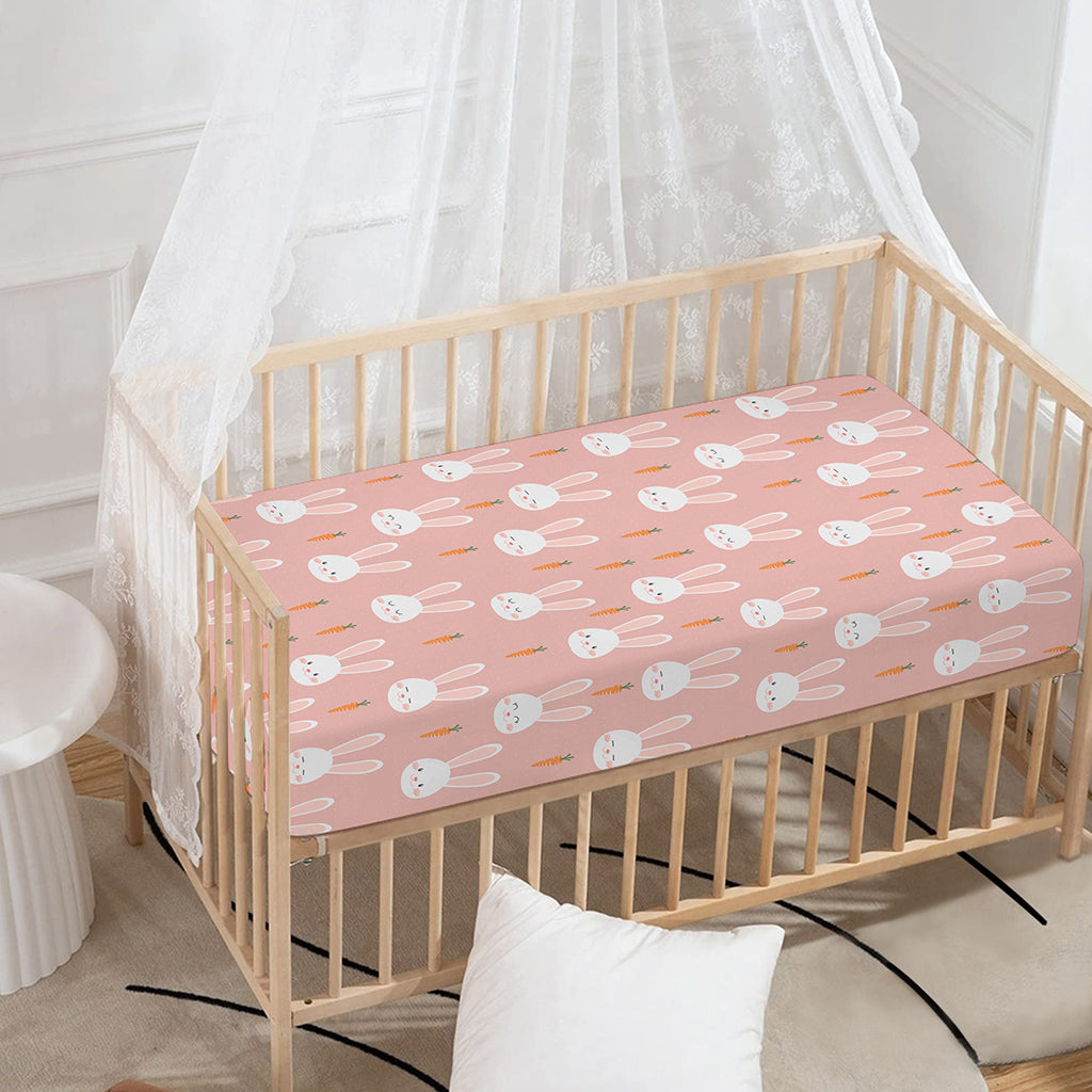 Rabbit And Carrot Pattern Print Baby Crib Sheet