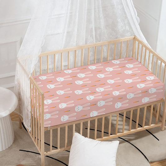 Rabbit And Carrot Pattern Print Baby Crib Sheet