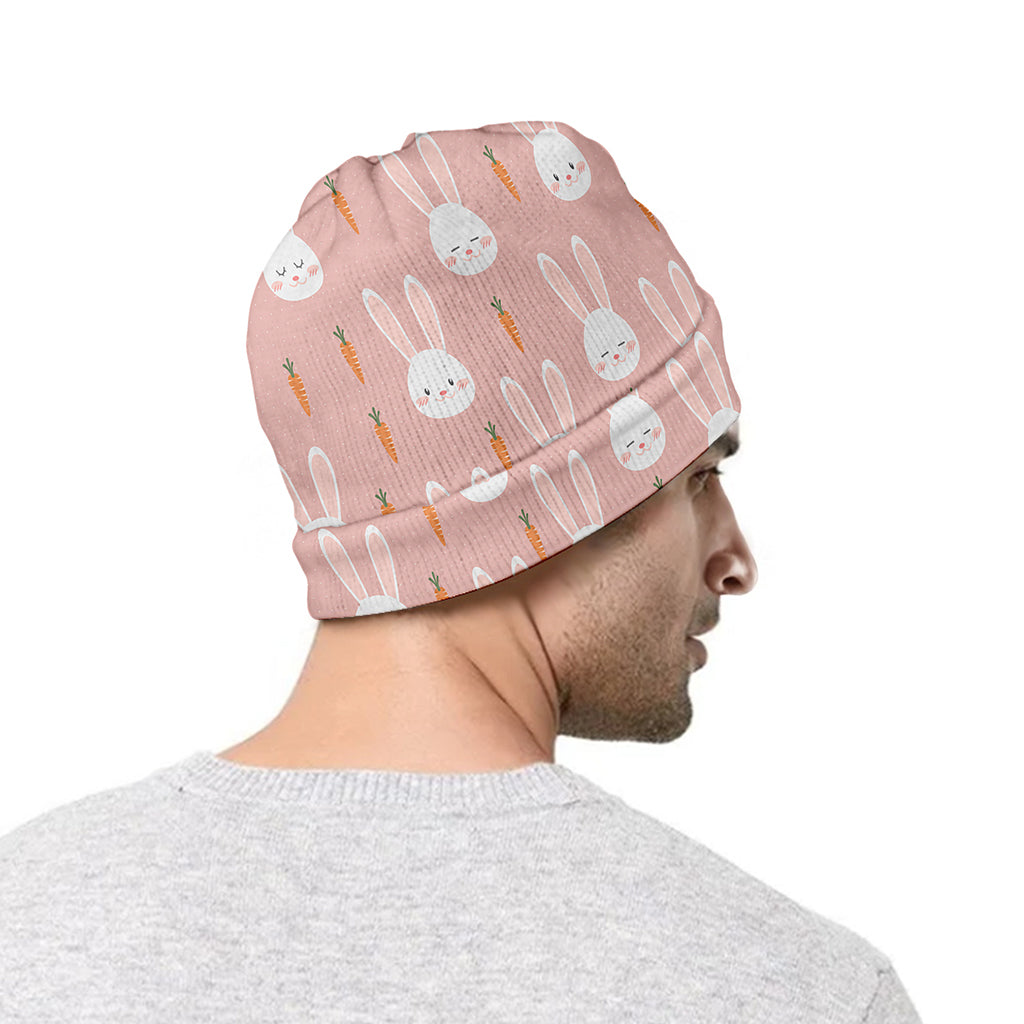 Rabbit And Carrot Pattern Print Beanie