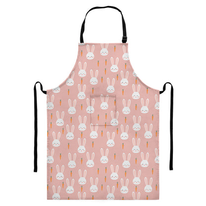 Rabbit And Carrot Pattern Print Bib Apron With Pocket