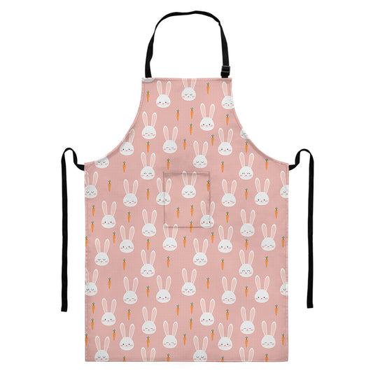 Rabbit And Carrot Pattern Print Bib Apron With Pocket