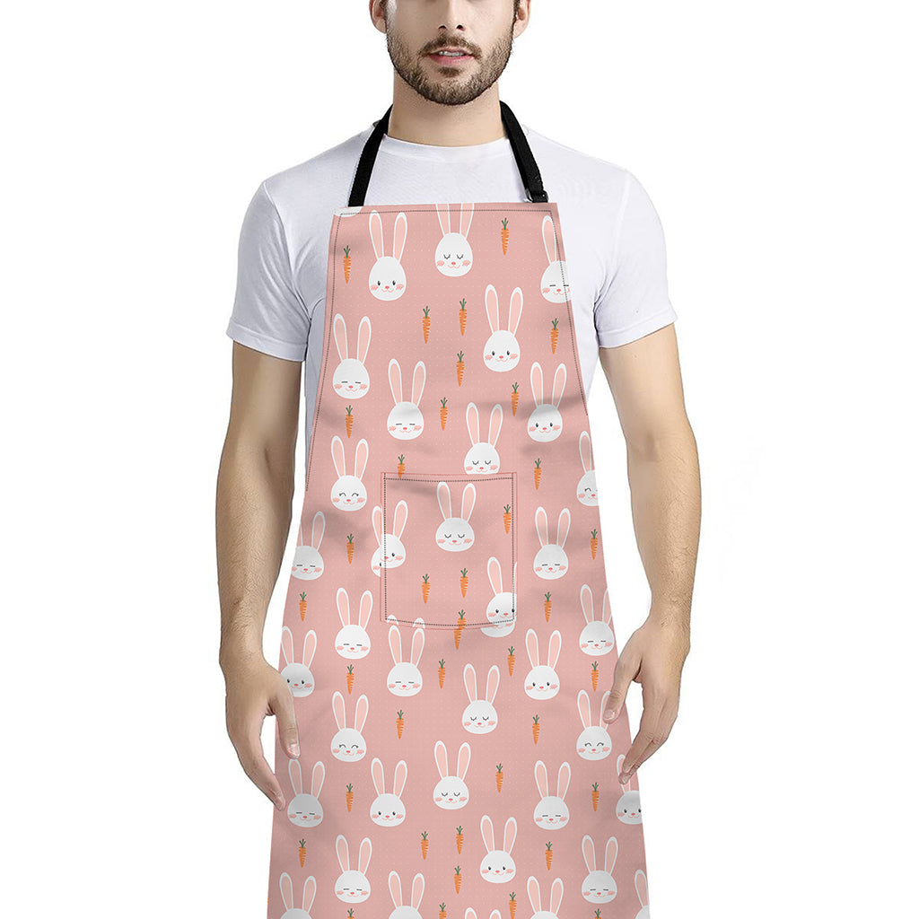 Rabbit And Carrot Pattern Print Bib Apron With Pocket