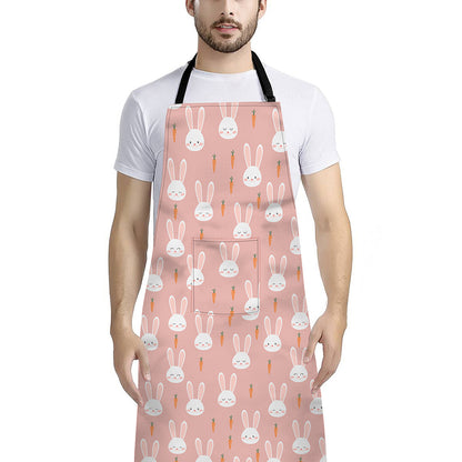 Rabbit And Carrot Pattern Print Bib Apron With Pocket
