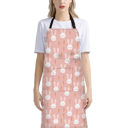 Rabbit And Carrot Pattern Print Bib Apron With Pocket