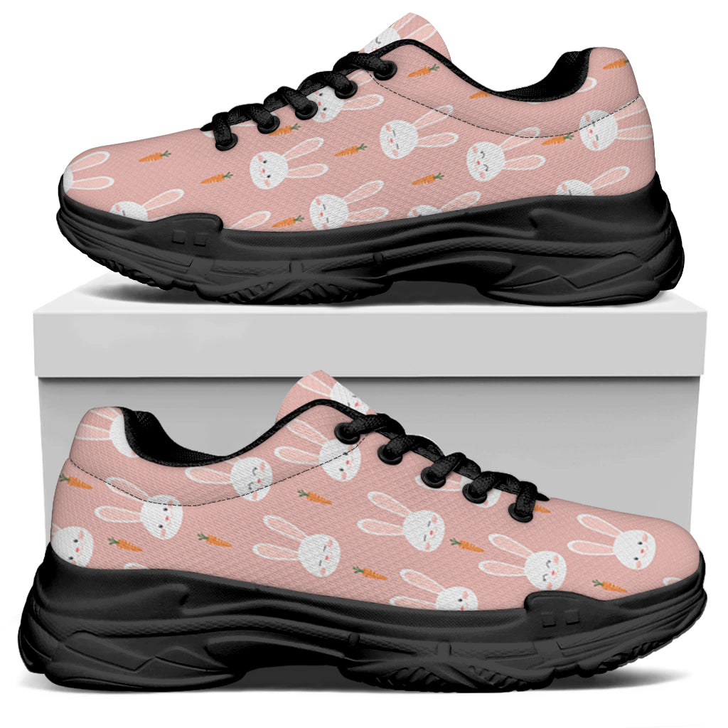 Rabbit And Carrot Pattern Print Black Chunky Shoes