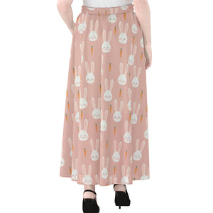 Rabbit And Carrot Pattern Print Chiffon Maxi Skirt