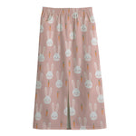 Rabbit And Carrot Pattern Print Cotton Front Slit Maxi Skirt