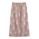 Rabbit And Carrot Pattern Print Cotton Front Slit Maxi Skirt