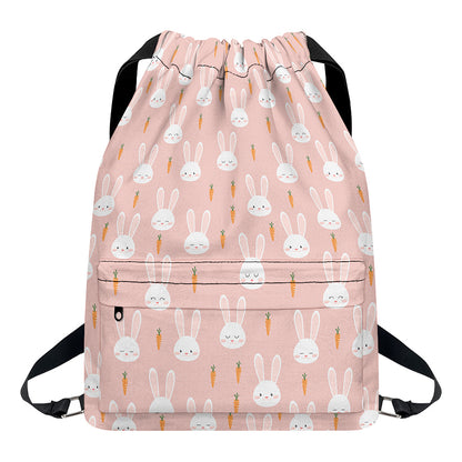 Rabbit And Carrot Pattern Print Drawstring Backpack