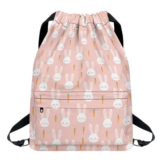 Rabbit And Carrot Pattern Print Drawstring Backpack