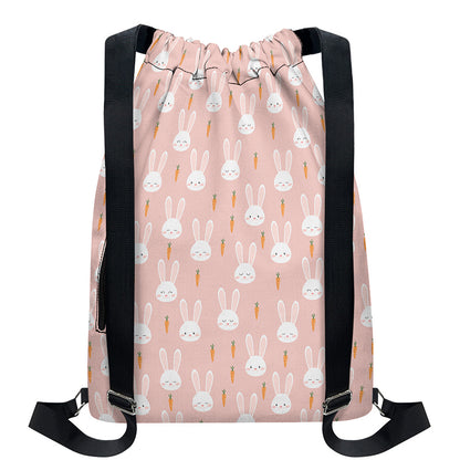 Rabbit And Carrot Pattern Print Drawstring Backpack