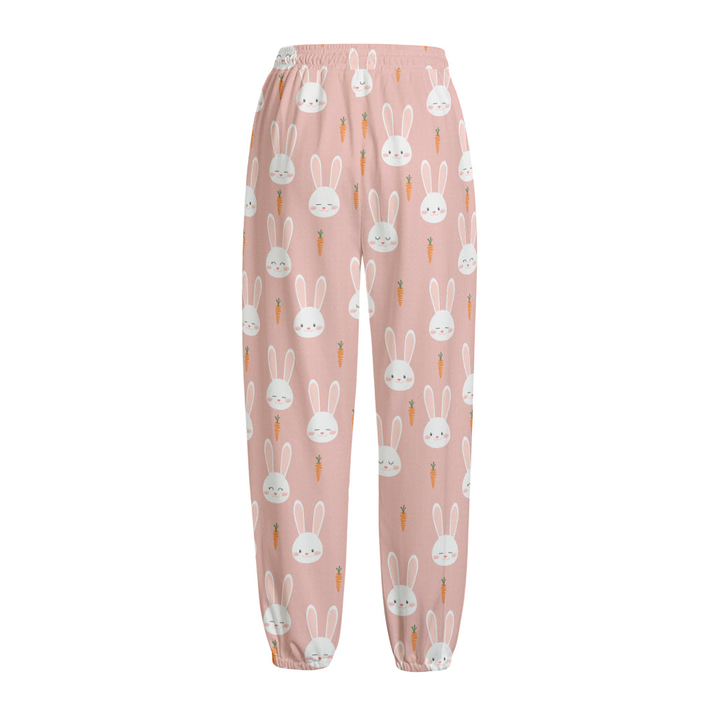 Rabbit And Carrot Pattern Print Fleece Lined Knit Pants