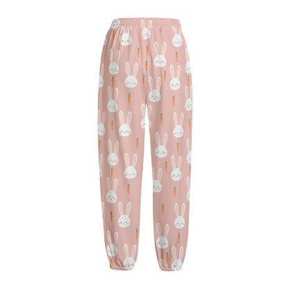 Rabbit And Carrot Pattern Print Fleece Lined Knit Pants