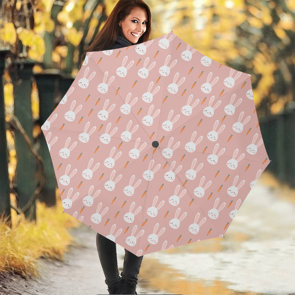 Rabbit And Carrot Pattern Print Foldable Umbrella