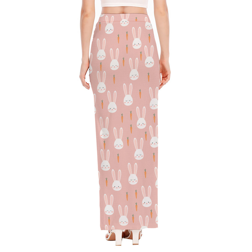 Rabbit And Carrot Pattern Print High Slit Maxi Skirt