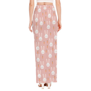 Rabbit And Carrot Pattern Print High Slit Maxi Skirt