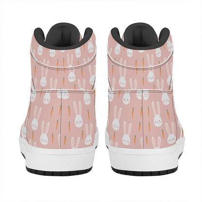 Rabbit And Carrot Pattern Print High Top Leather Sneakers