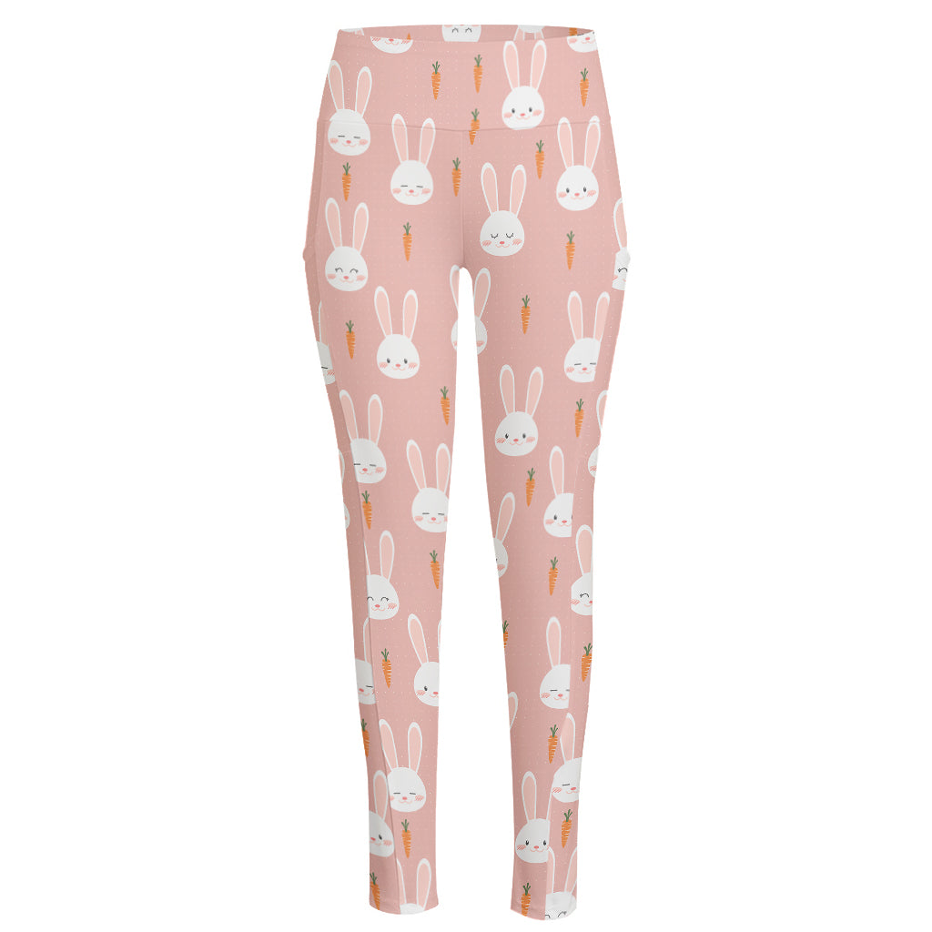 Rabbit And Carrot Pattern Print High-Waisted Pocket Leggings