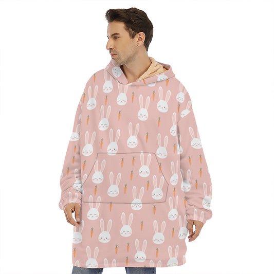 Rabbit And Carrot Pattern Print Hoodie Blanket