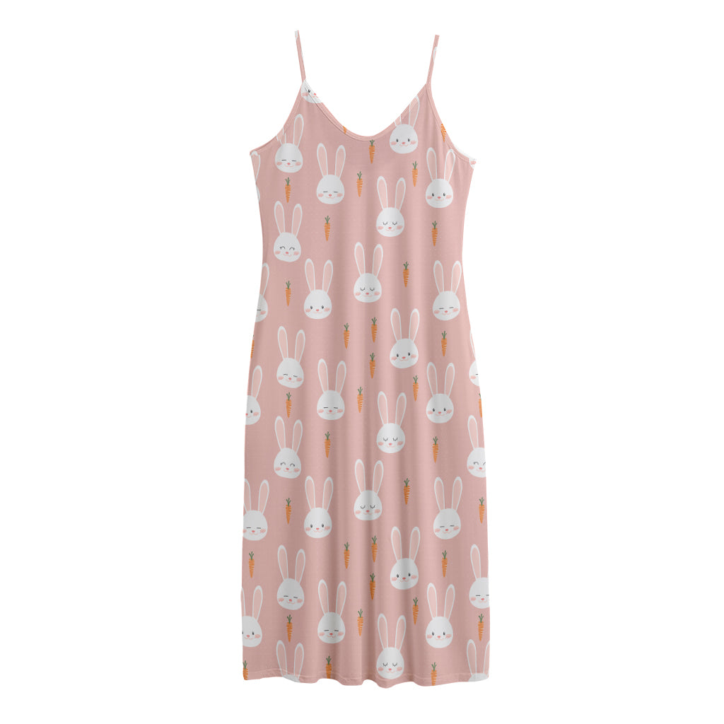 Rabbit And Carrot Pattern Print Jersey Midi Cami Dress