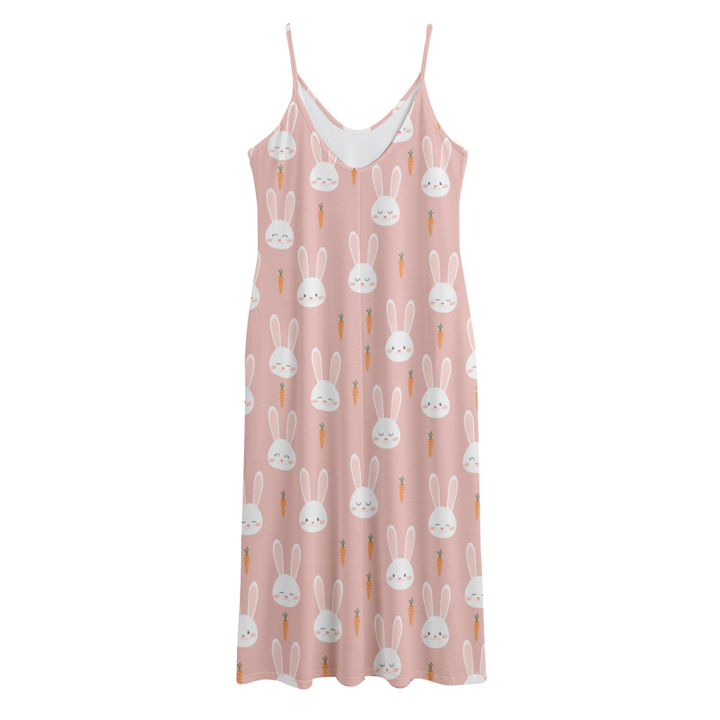 Rabbit And Carrot Pattern Print Jersey Midi Cami Dress