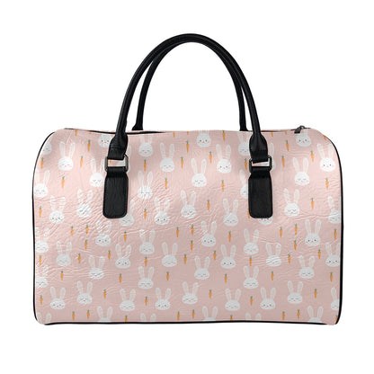Rabbit And Carrot Pattern Print Leather Duffle Bag