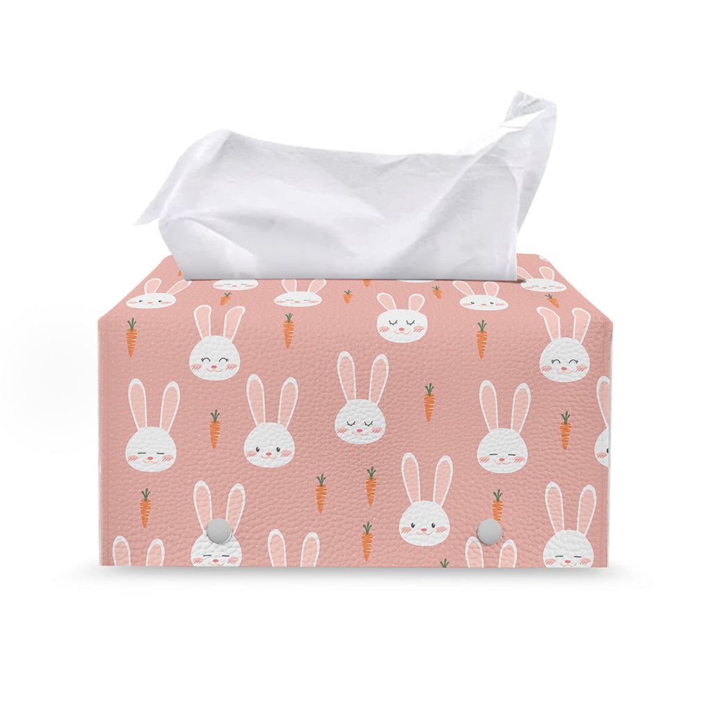 Rabbit And Carrot Pattern Print Leather Tissue Box Cover