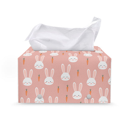Rabbit And Carrot Pattern Print Leather Tissue Box Cover