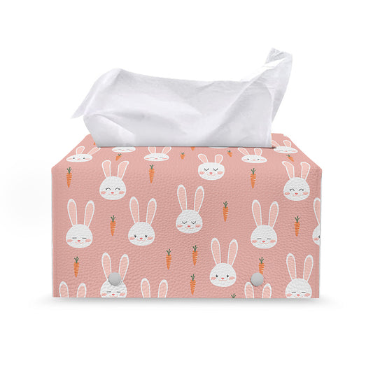 Rabbit And Carrot Pattern Print Leather Tissue Box Cover