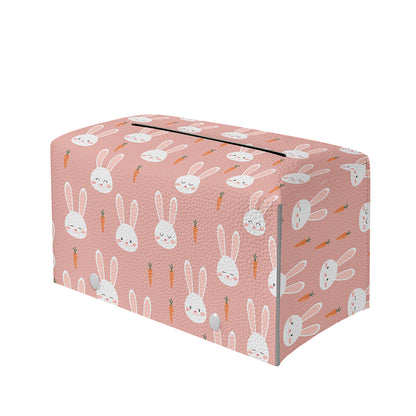 Rabbit And Carrot Pattern Print Leather Tissue Box Cover