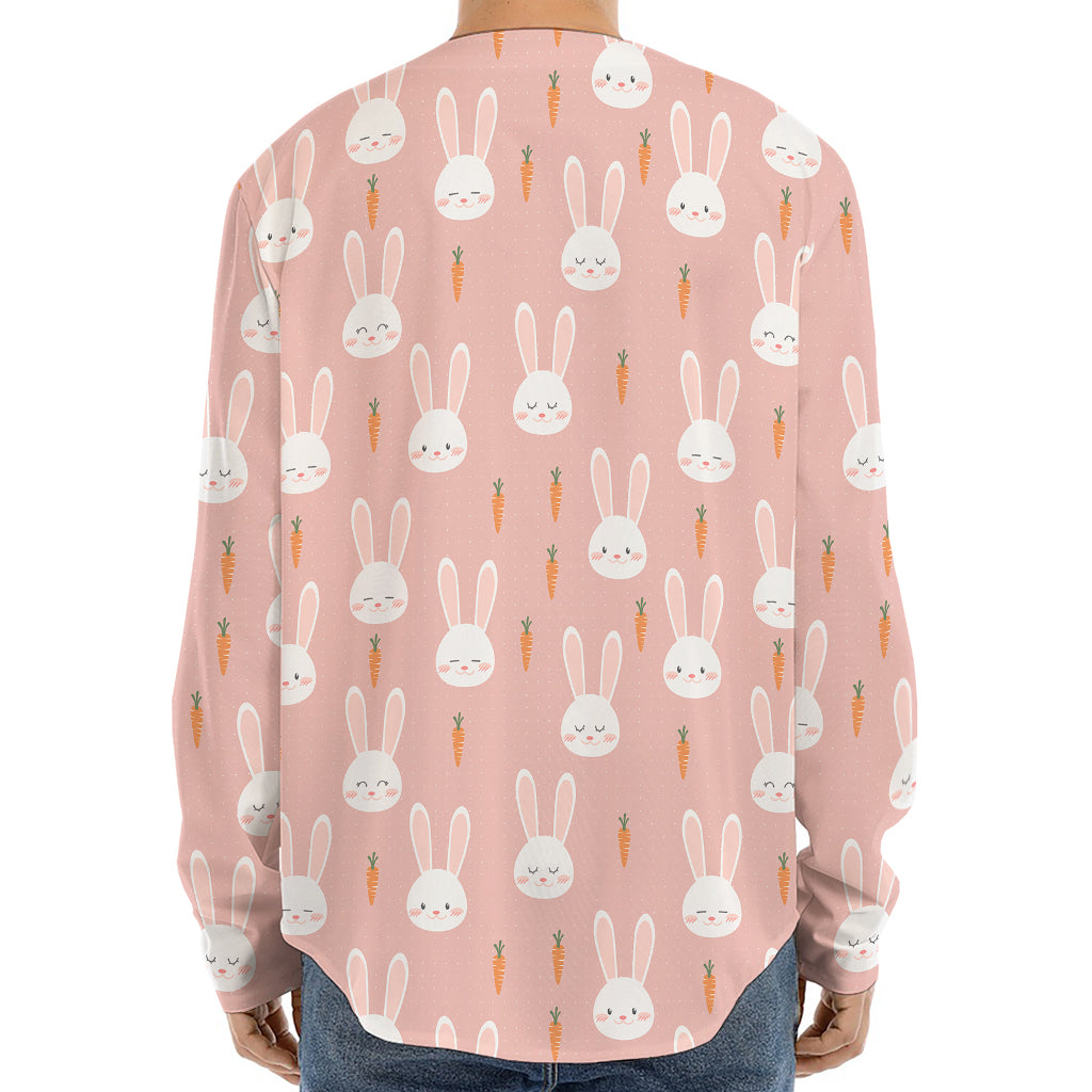 Rabbit And Carrot Pattern Print Long Sleeve Baseball Jersey