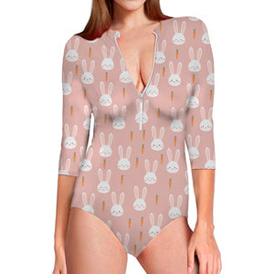 Rabbit And Carrot Pattern Print Long Sleeve Swimsuit