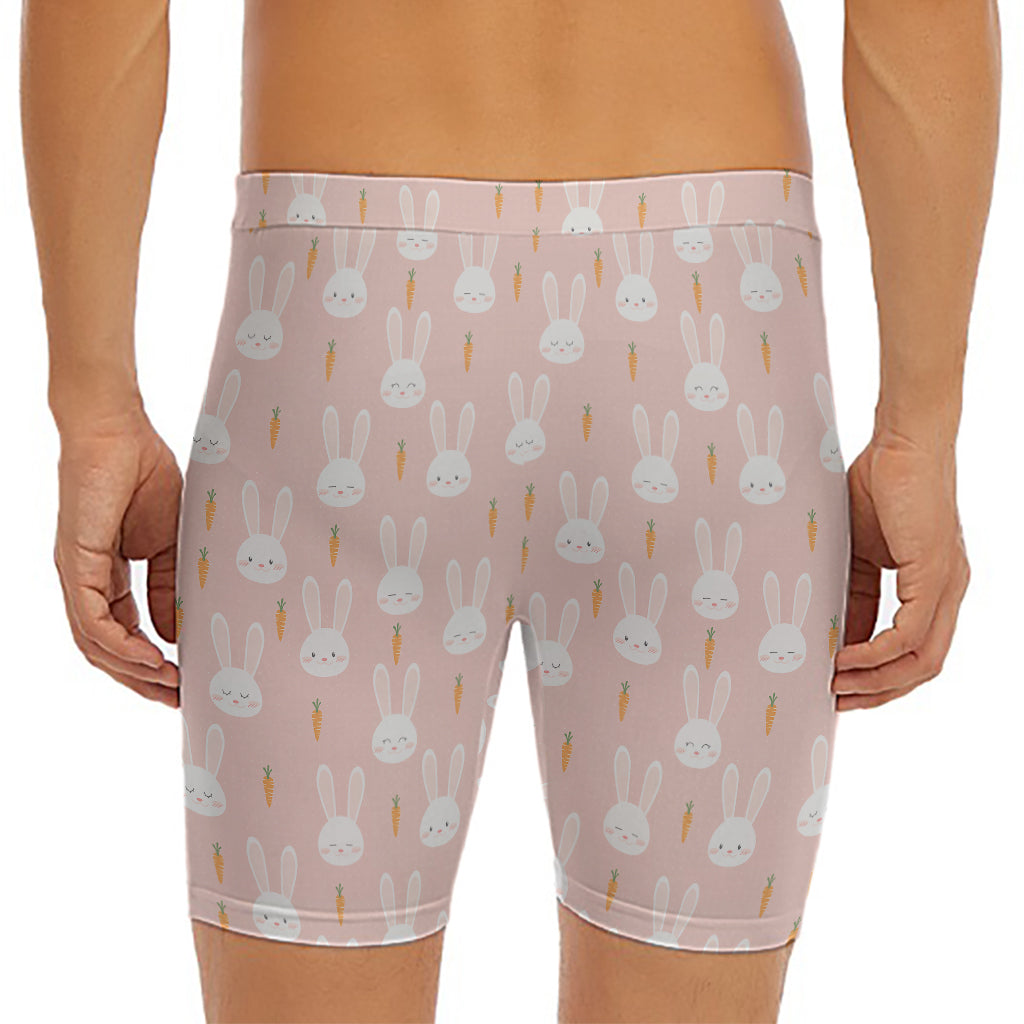 Rabbit And Carrot Pattern Print Men's Long Boxer Briefs