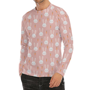 Rabbit And Carrot Pattern Print Men's Long Sleeve Rash Guard