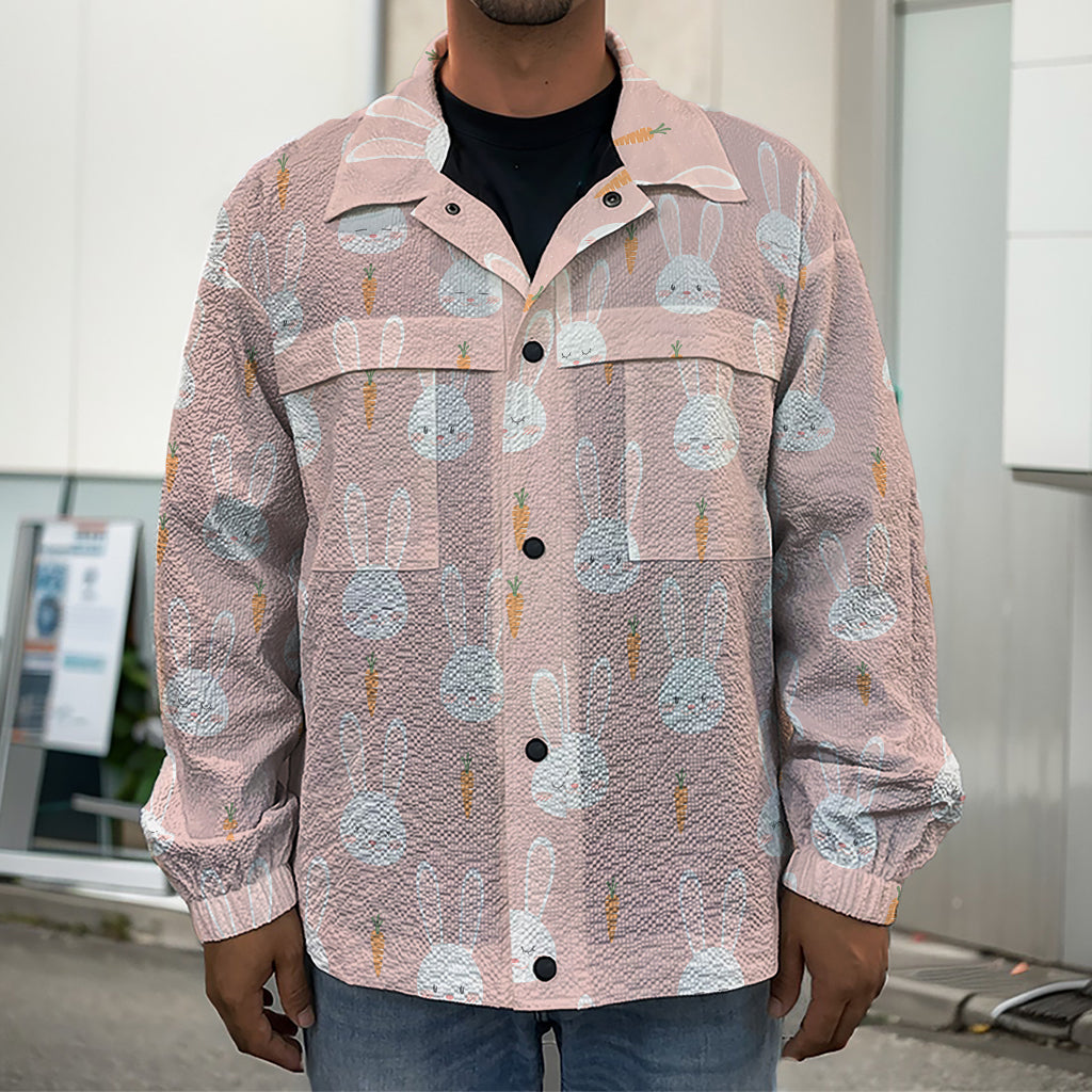 Rabbit And Carrot Pattern Print Men's Shirt Jacket