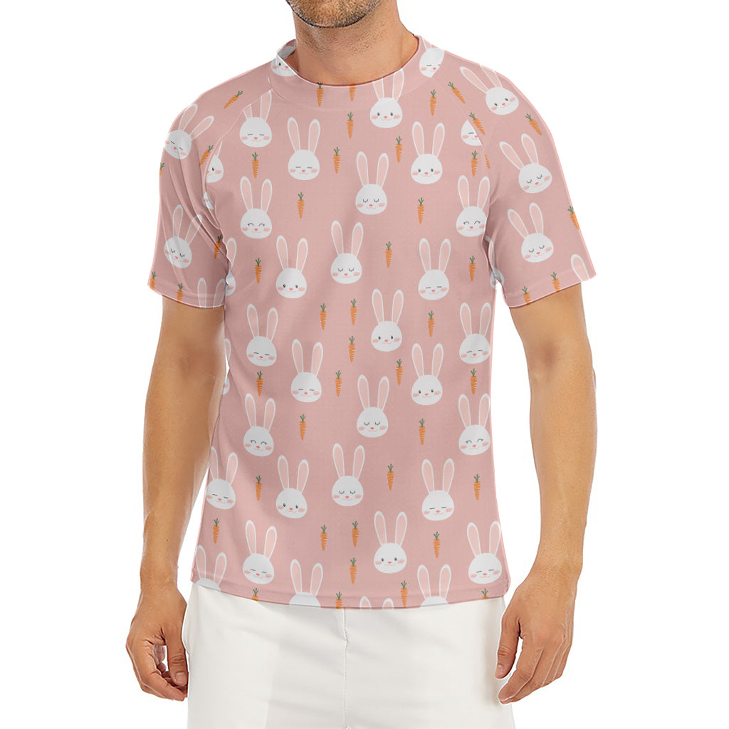 Rabbit And Carrot Pattern Print Men's Short Sleeve Rash Guard