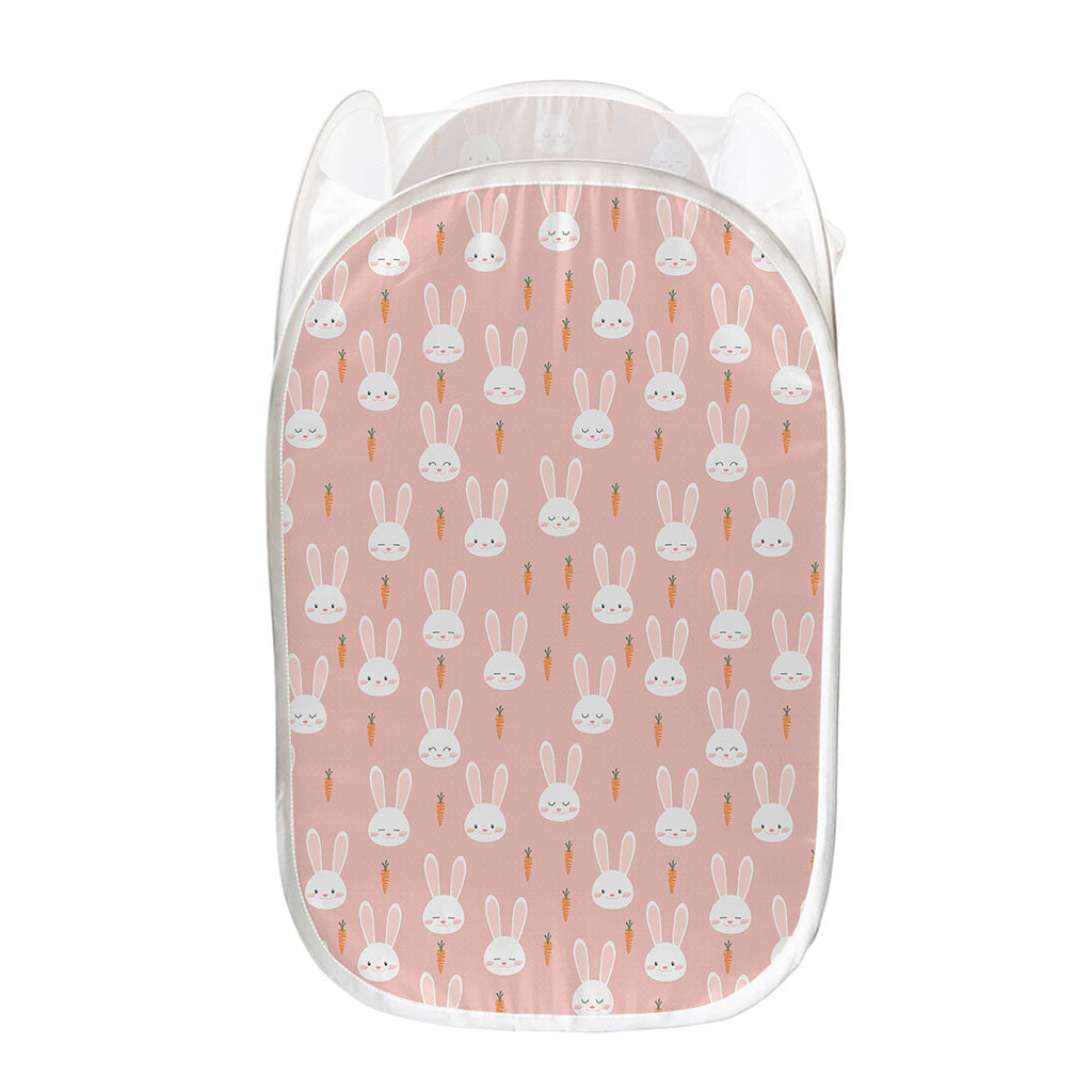 Rabbit And Carrot Pattern Print Mesh Laundry Hamper