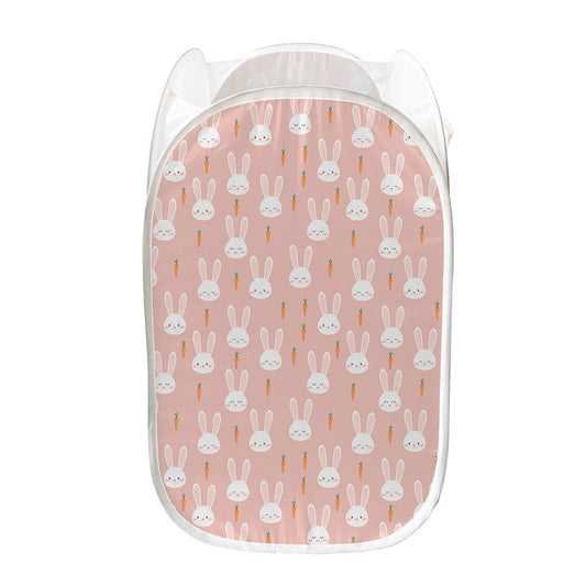 Rabbit And Carrot Pattern Print Mesh Laundry Hamper