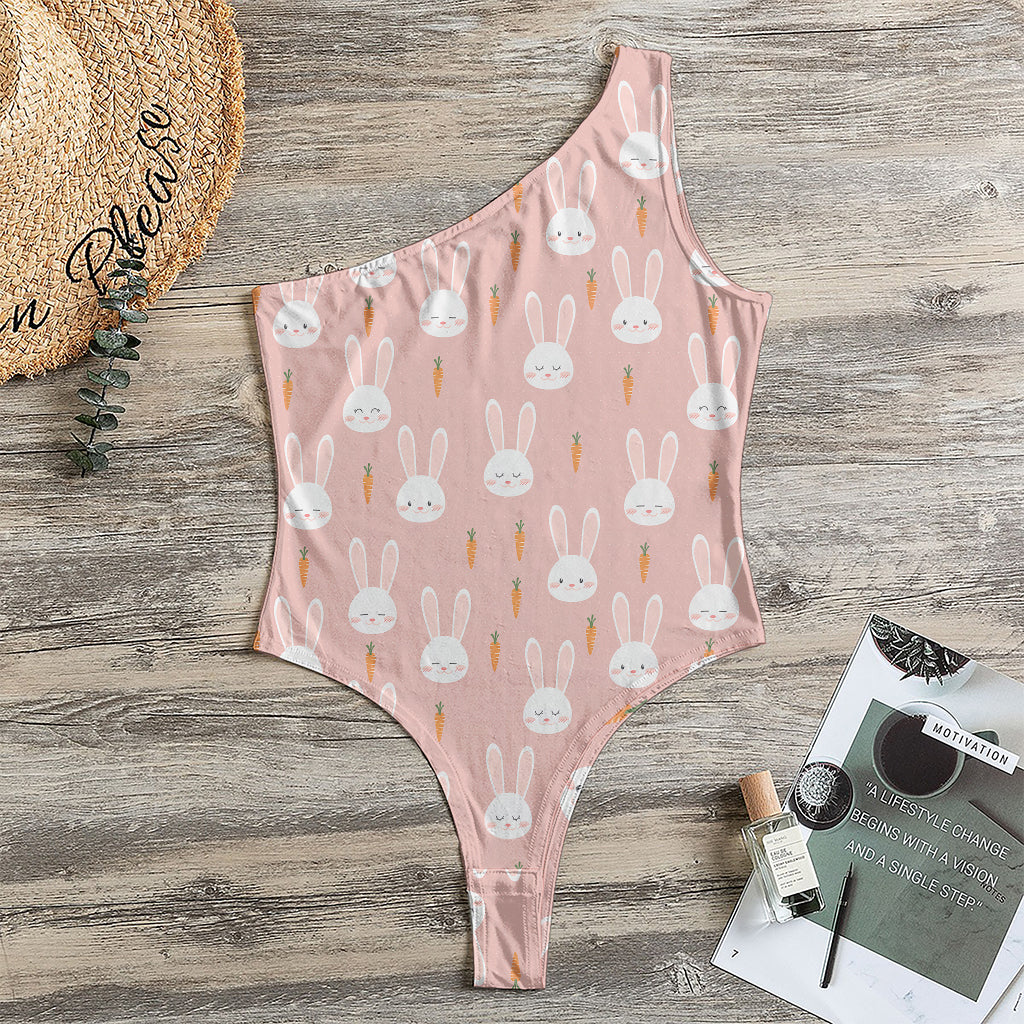 Rabbit And Carrot Pattern Print One Shoulder Bodysuit