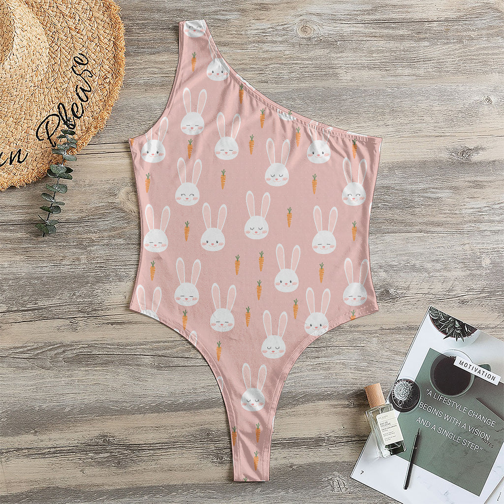 Rabbit And Carrot Pattern Print One Shoulder Bodysuit