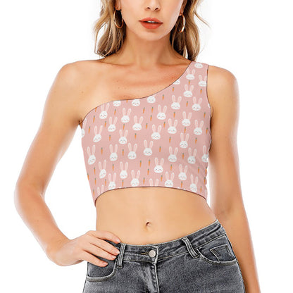 Rabbit And Carrot Pattern Print One Shoulder Crop Top