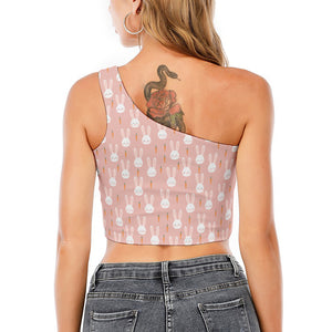 Rabbit And Carrot Pattern Print One Shoulder Crop Top