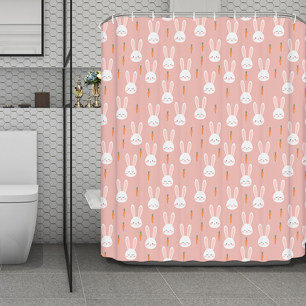 Rabbit And Carrot Pattern Print Polyester Shower Curtain