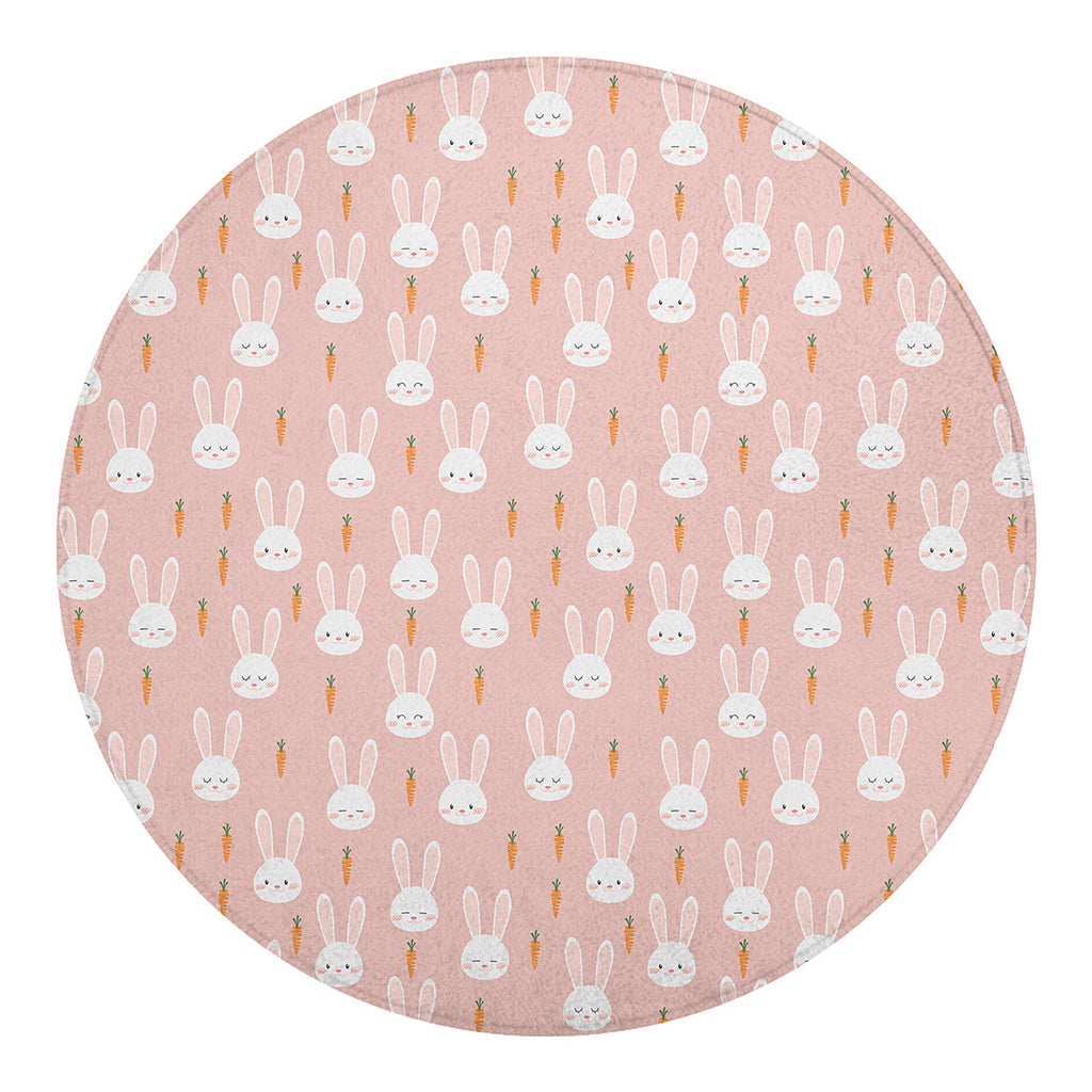 Rabbit And Carrot Pattern Print Round Blanket